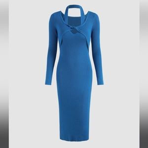 🆕🆕🆕[CIDER] BLUE KNITTED HALTER MIDI DRESS